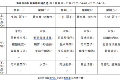 2024-2025学年度第二学期 幼儿食谱 （第九周）