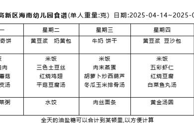 2024-2025学年度第二学期 幼儿食谱 （第十周）